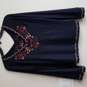 Lucky Brand Embroidered Long Sleeve Top Size M NWOT